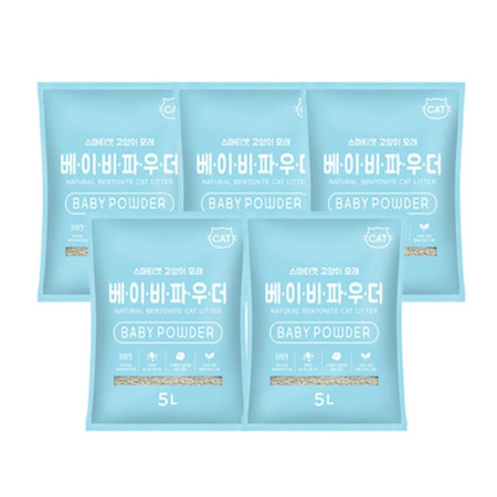 고양이 천연 벤토나이트 모래 베이비파우더 5L 5P